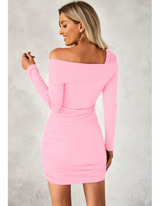 luvamia Womens One Shoulder Ruched Bodycon Dress Pink XL Size 16-18