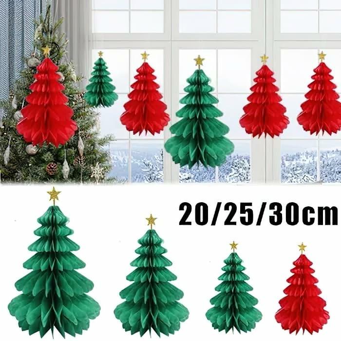 Christmas Tree Honeycomb Paper Pendant Decorations 4 pcs Hanging Ornaments