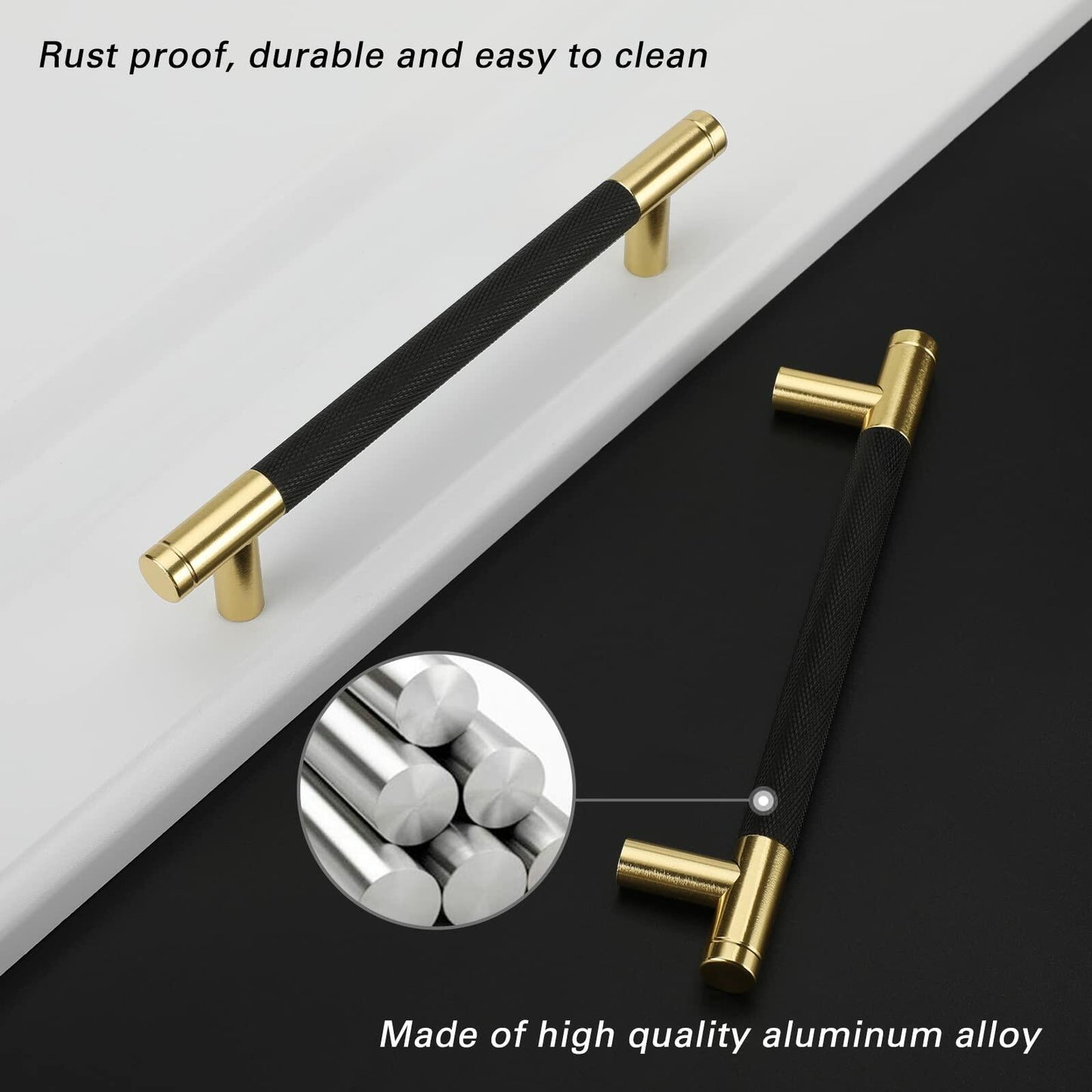 Rergy Knurled Cabinet Handles 3in Hole Center 10Pack Champagne Bronze Rose Gold