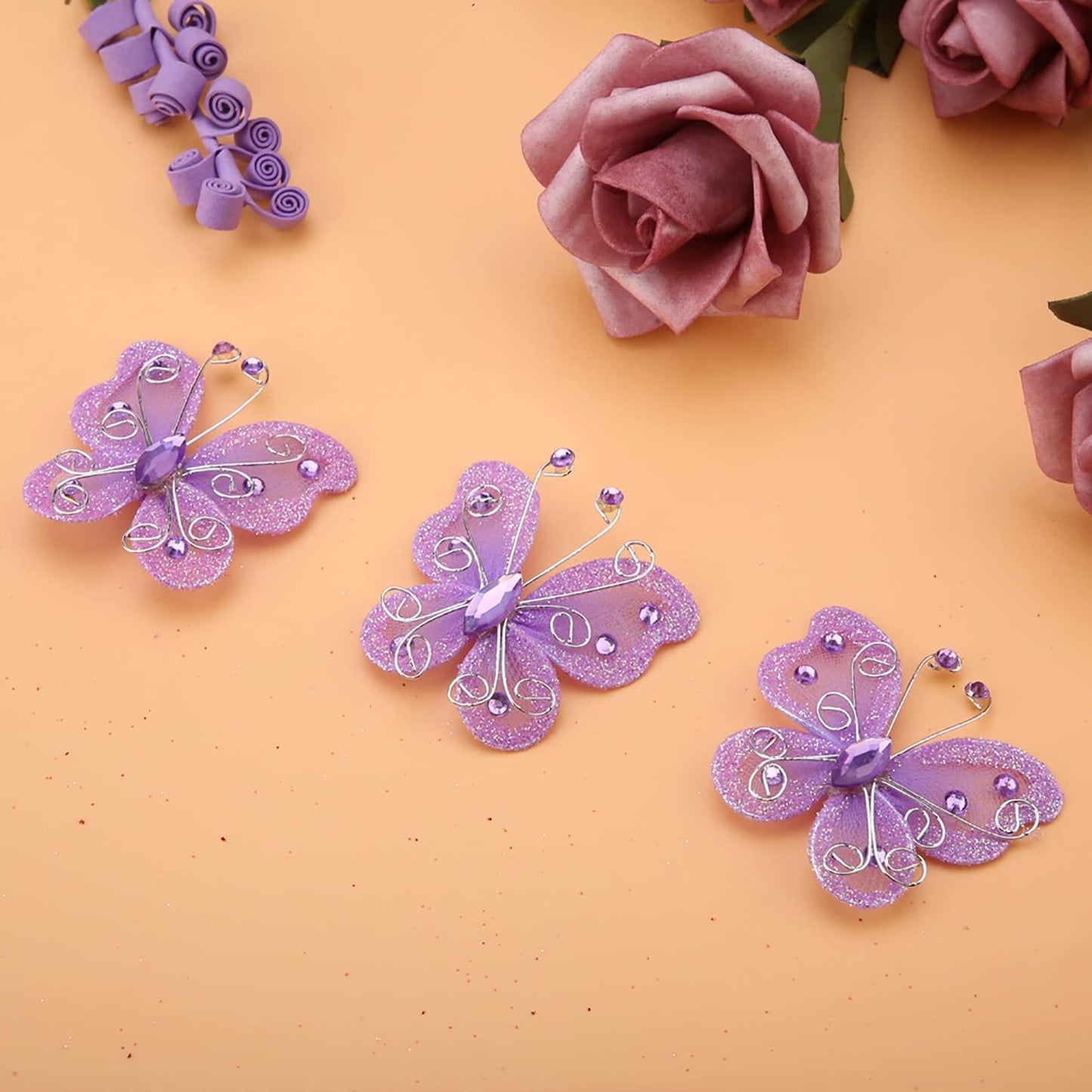 Yosoo Health Gear Wire Mesh Glitter Butterflies 24Pcs Sheer Wedding Decor