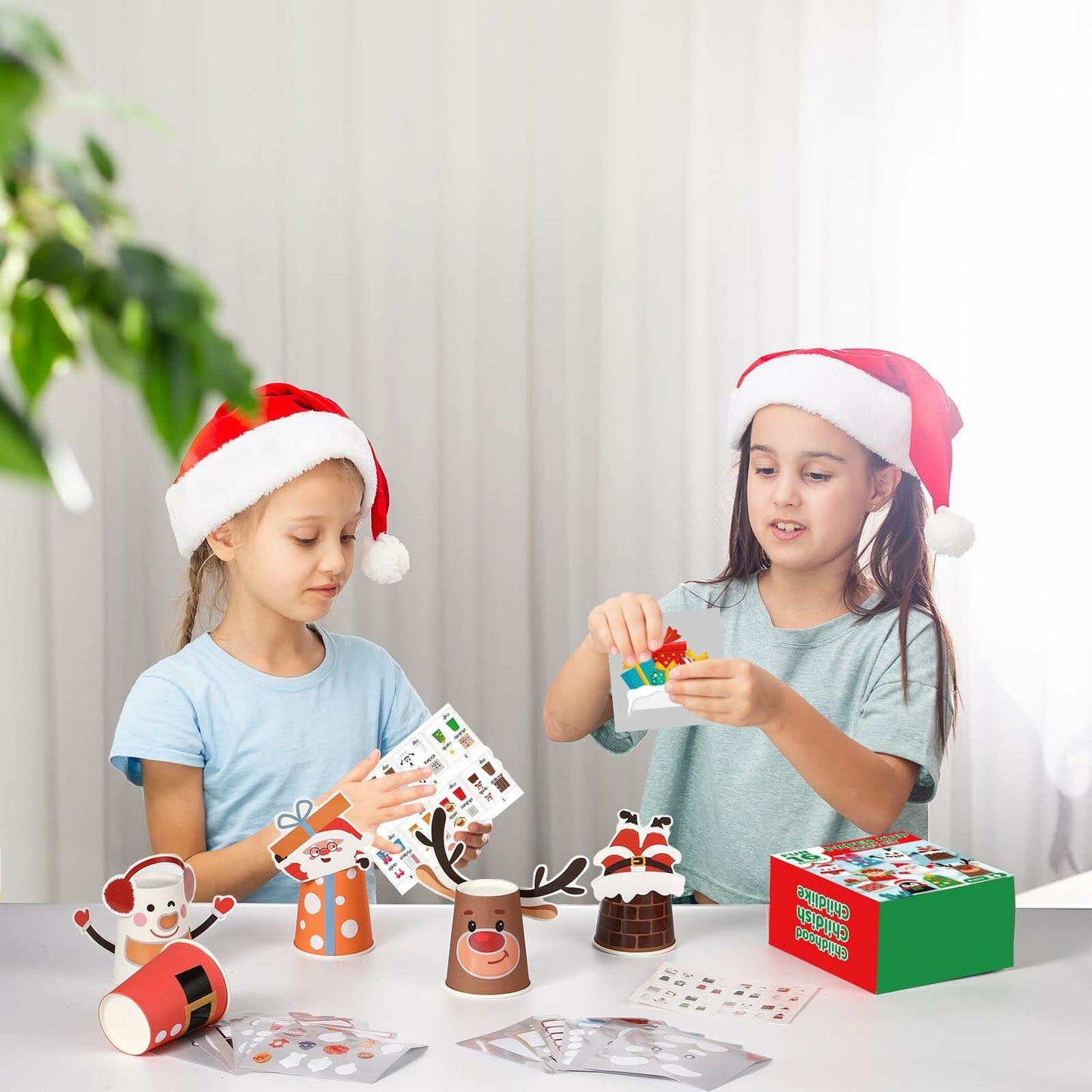 ZOIIWA Christmas Craft DIY Kit 16 Pack Paper Cups Xmas Holiday Supplies