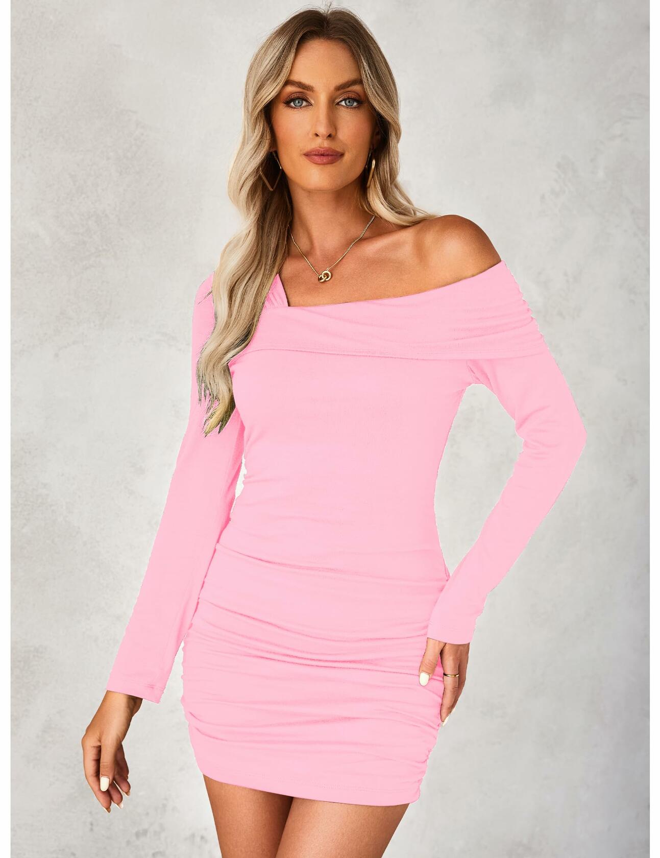 luvamia Womens One Shoulder Ruched Bodycon Dress Pink XL Size 16-18