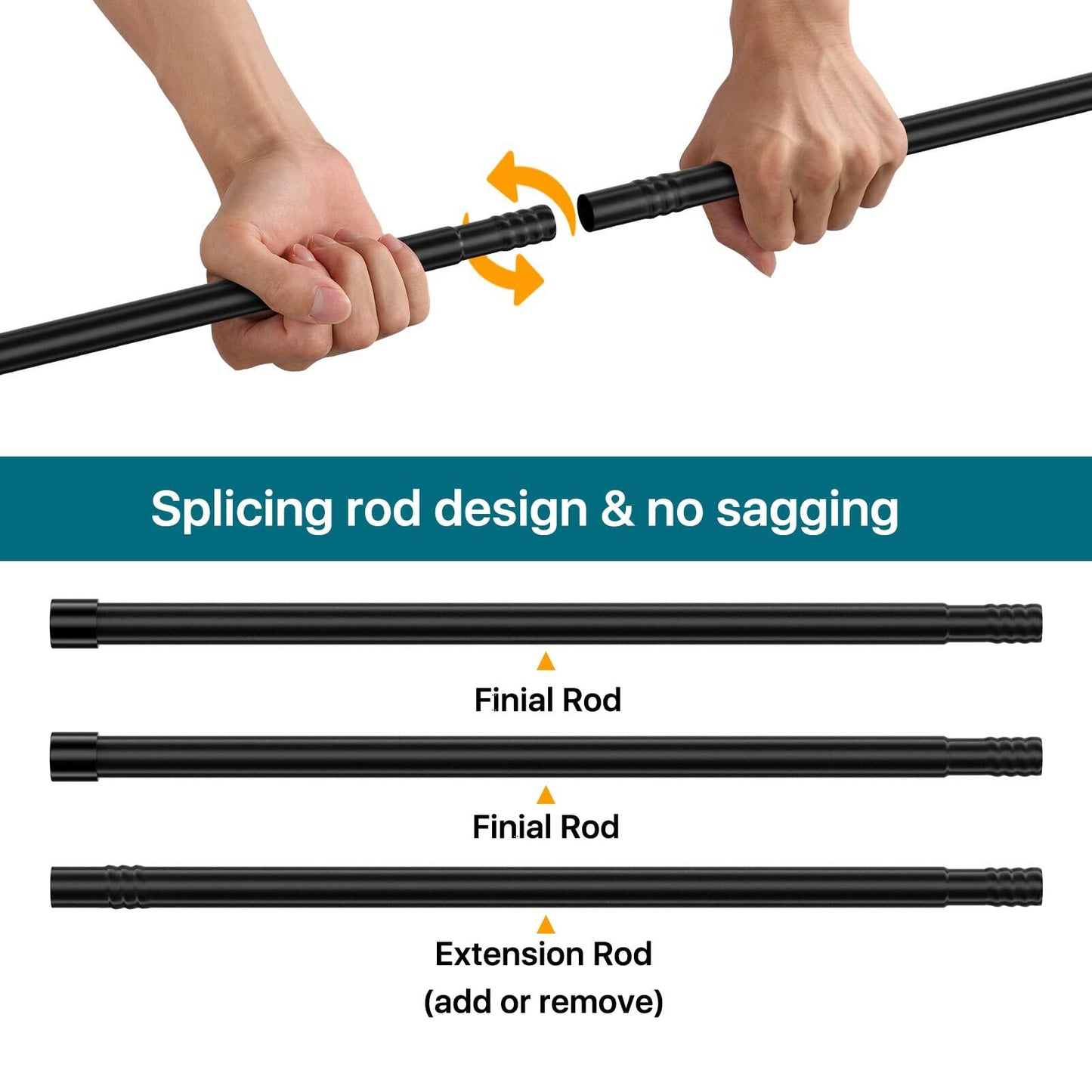 Curtain Rods 28-48in 5/8" Metal Adjustable 2 Pack Black with Brackets
