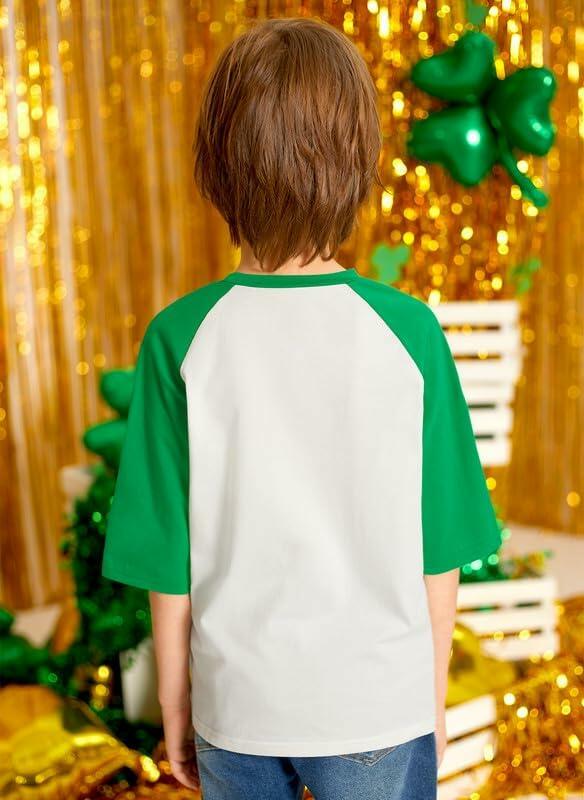 St. Patrick's Day Shamrock Raglan Half Sleeve Tee Kids White Green Size 10Y