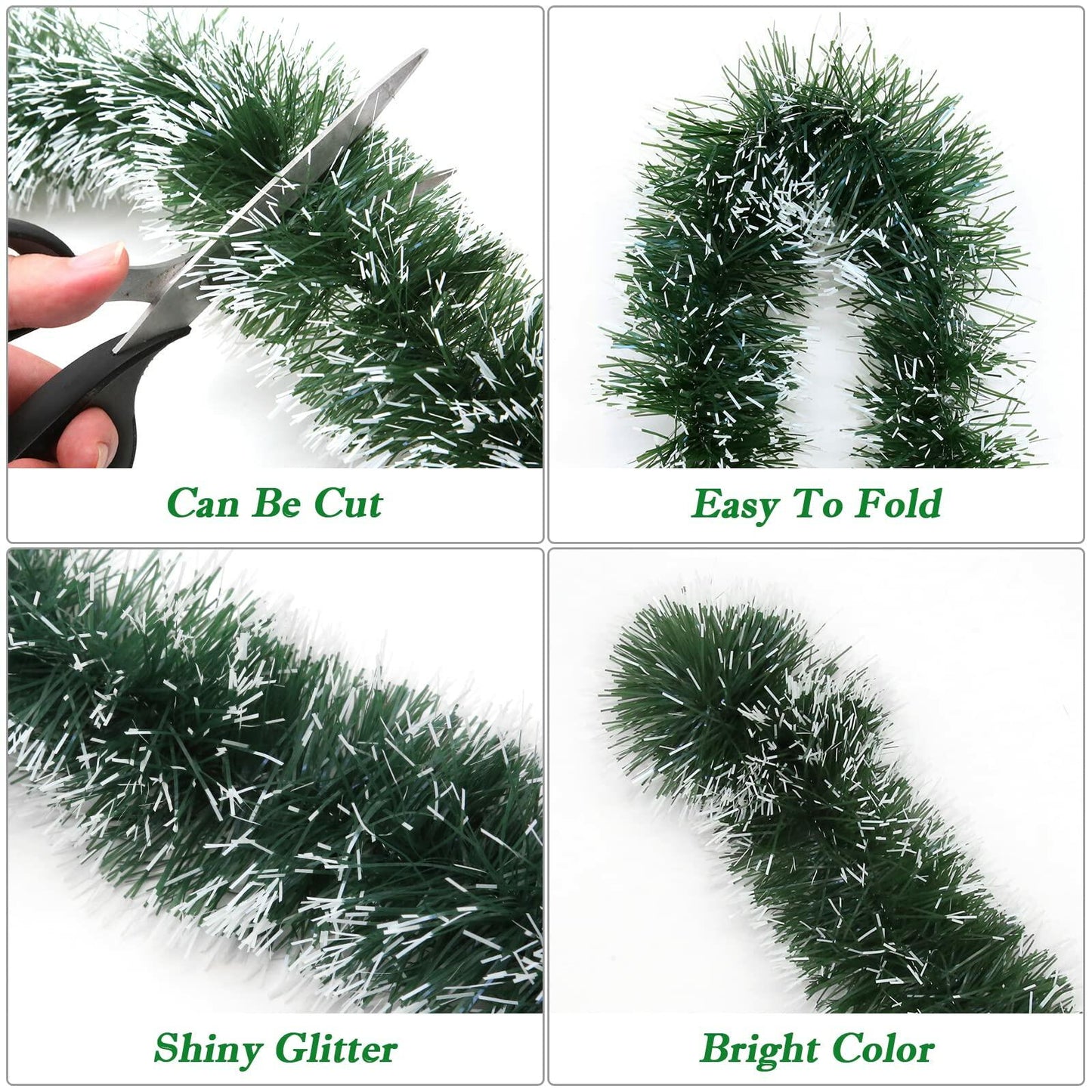 50Ft Christmas Tinsel Garland Green Metallic Twist Holiday Tree Decor