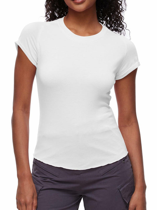 Women's Casual Crop Top T Shirt White Size L Summer Short Sleeve Crewneck