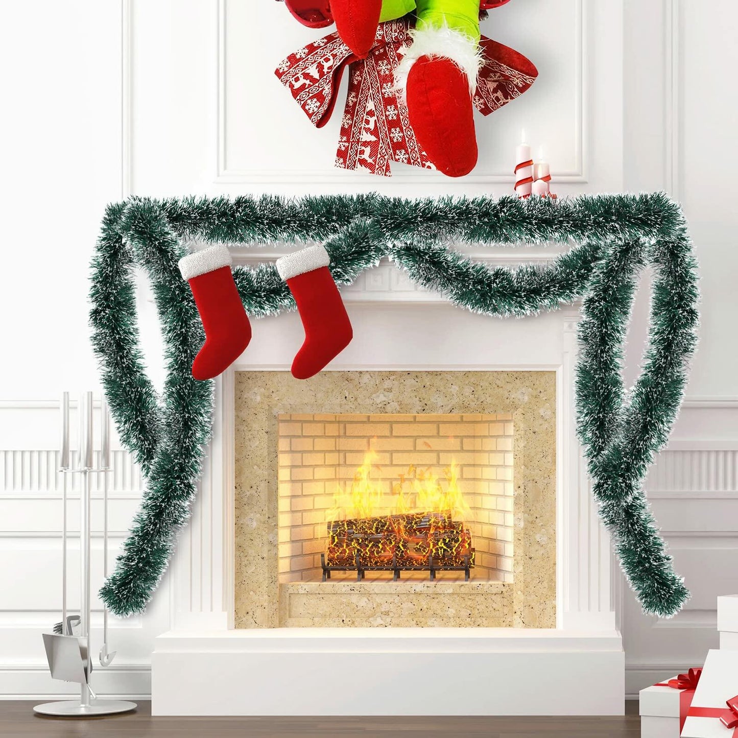50Ft Christmas Tinsel Garland Green Metallic Twist Holiday Tree Decor