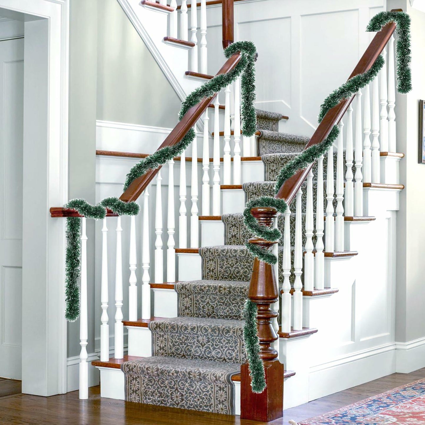 50Ft Christmas Tinsel Garland Green Metallic Twist Holiday Tree Decor