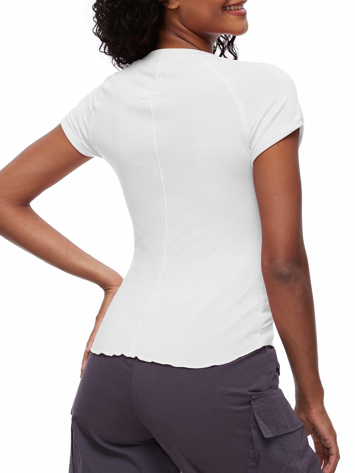 Women's Casual Crop Top T Shirt White Size L Summer Short Sleeve Crewneck