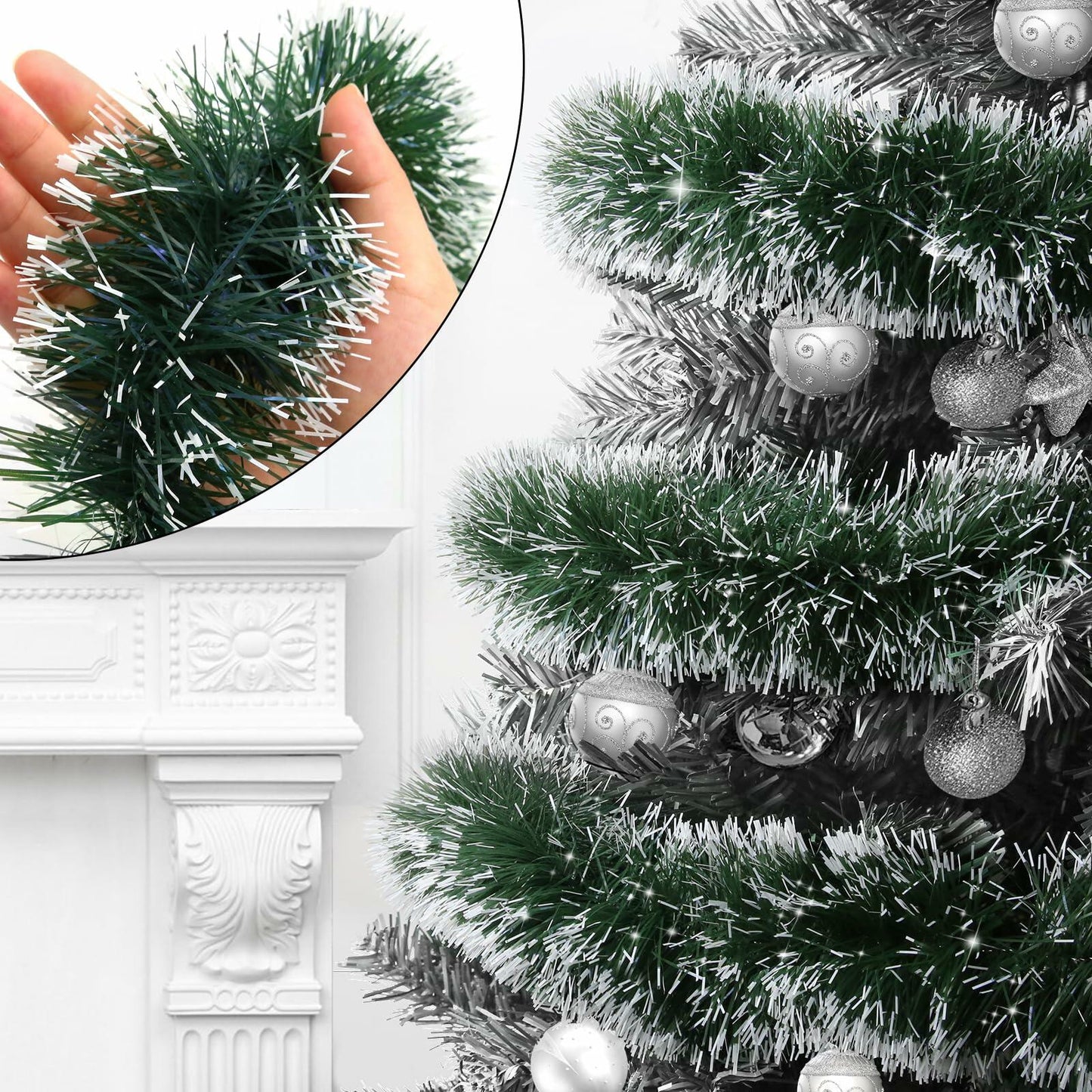 50Ft Christmas Tinsel Garland Green Metallic Twist Holiday Tree Decor