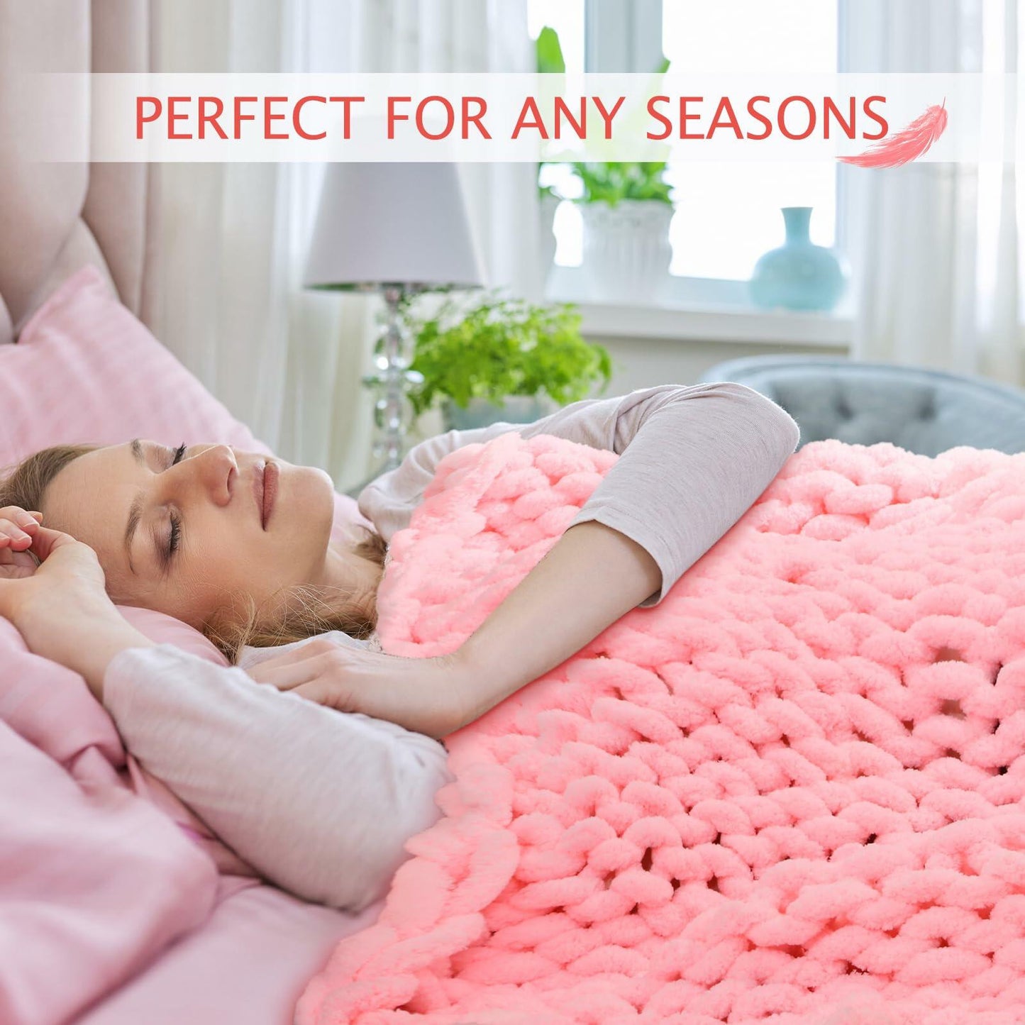 Hahafelt Chunky Knit Chenille Blanket 50x60 Pink 2 Pcs Throw Soft Washable