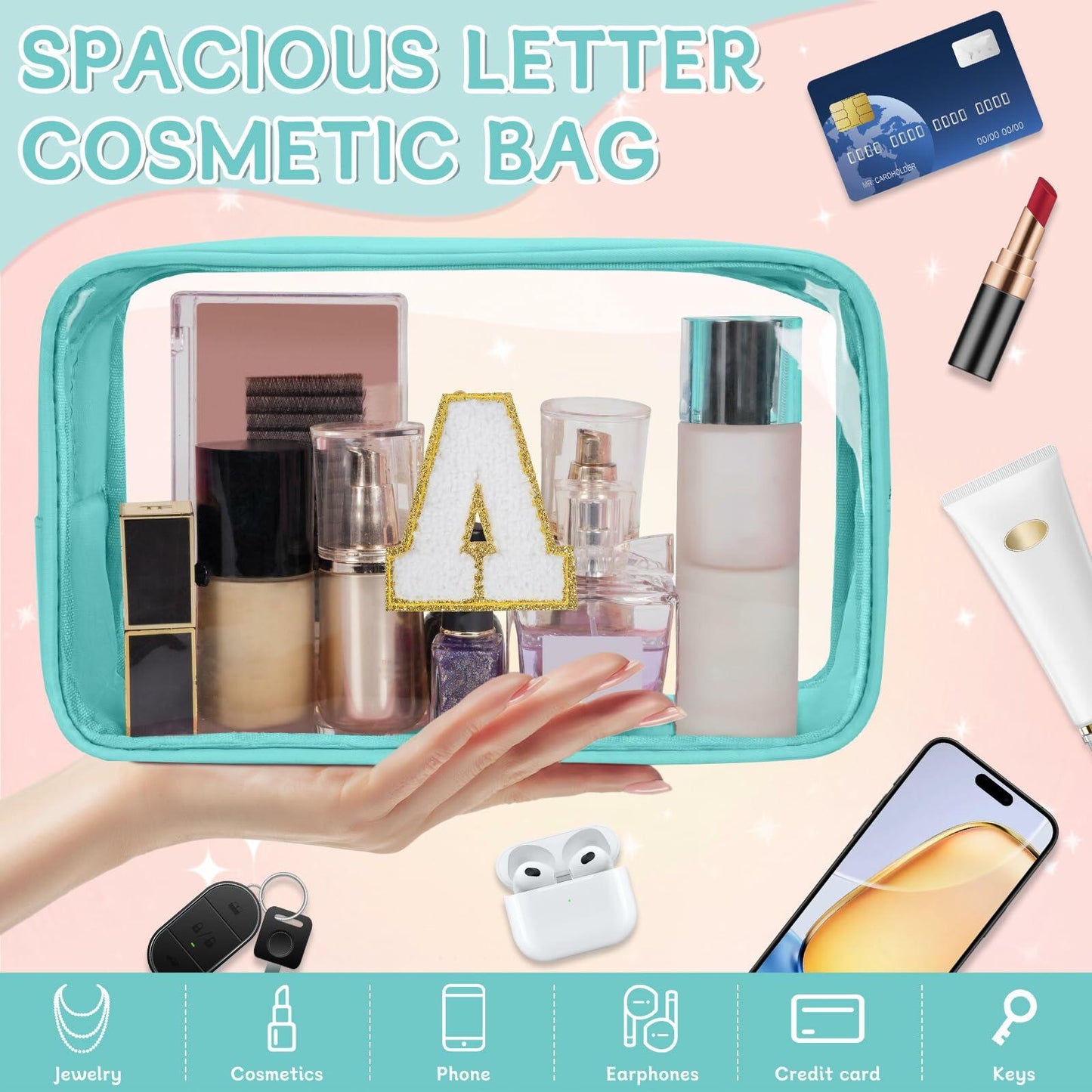 WELIDAY Personalized Initial Letter Makeup Bag V Green