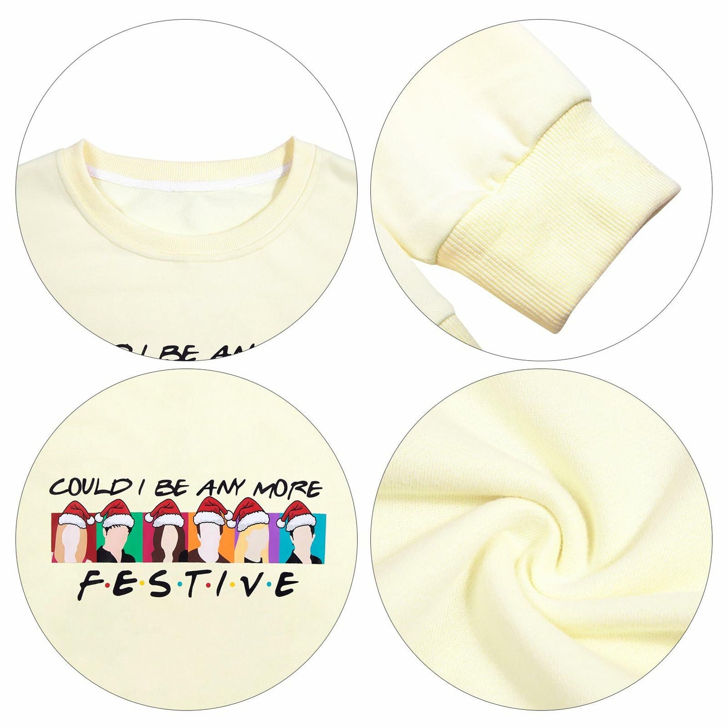 FASHGL Christmas Friends Sweatshirt Women Long Sleeve Apricot