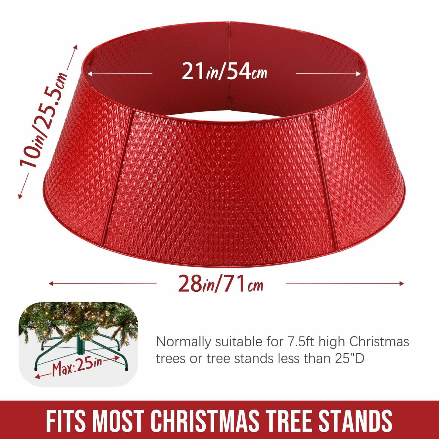 Hatisan Red Metal Christmas Tree Collar Basket Skirt 28'' Indoor Outdoor