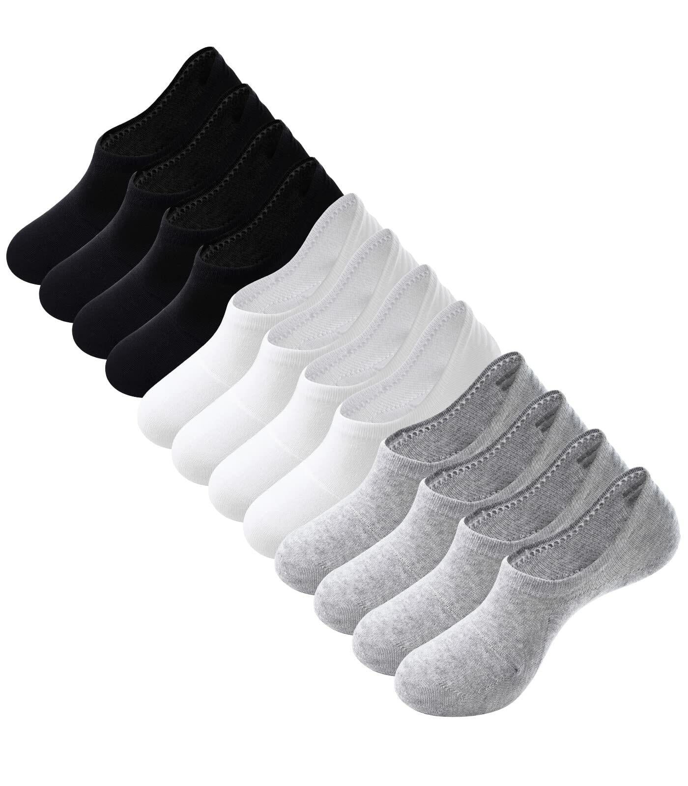 Breslatte No Show Socks Womens Men Soft Cotton Nonslip 6pairs Black Grey White S