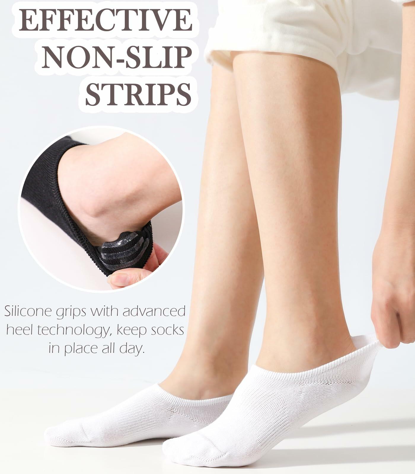 Breslatte No Show Socks Womens Men Soft Cotton Nonslip 6pairs Black Grey White S