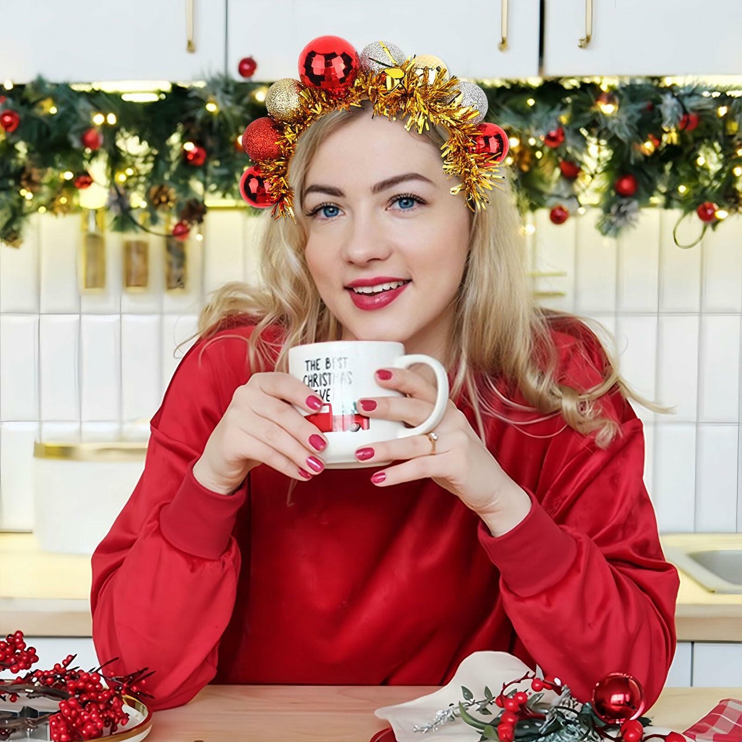 Christmas Gold Sparkly Headband for Women Girls Holiday Party Accessories