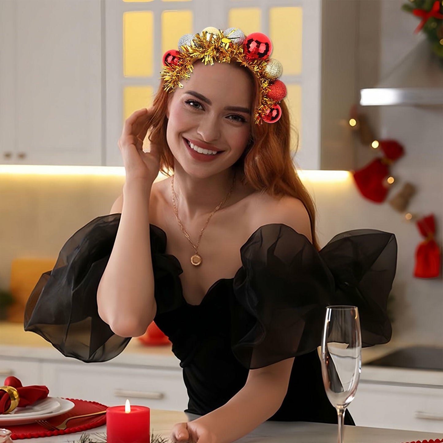 Christmas Gold Sparkly Headband for Women Girls Holiday Party Accessories