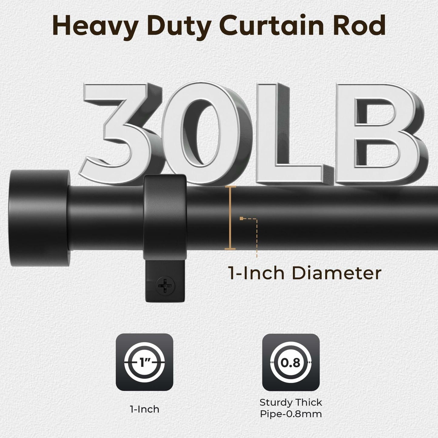 Zeerobee Adjustable Curtain Rod 66-120in Dark Grey Heavy Duty 1 Inch
