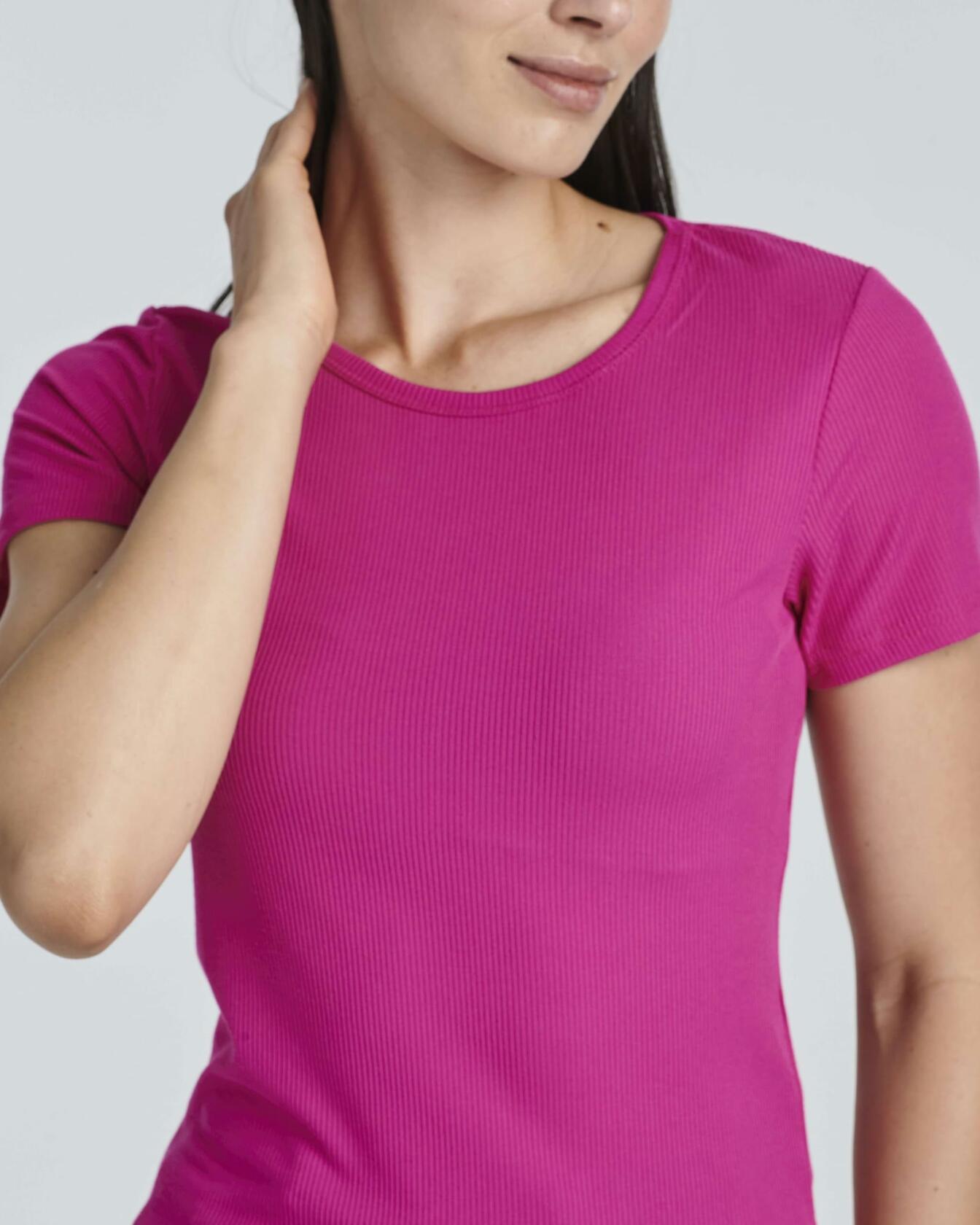 Real Essentials Women's Ribbed Knit Crew Neck T-Shirt Short Sleeve 4 Pack
