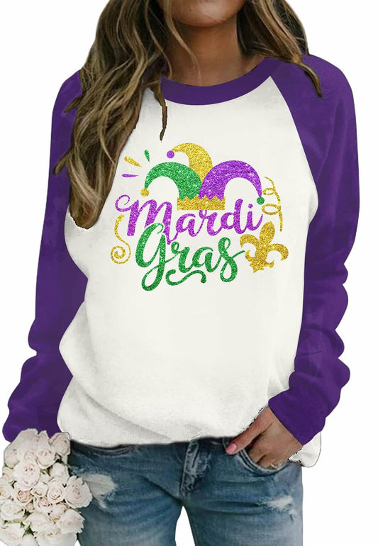 Mardi Gras Sweatshirt Women Long Sleeve Carnival Outfit White Size M