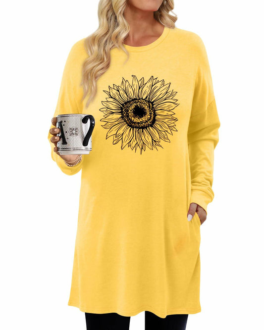 KISSMODA Womens Fall Long Sleeve Tunic Top with Pockets Size M