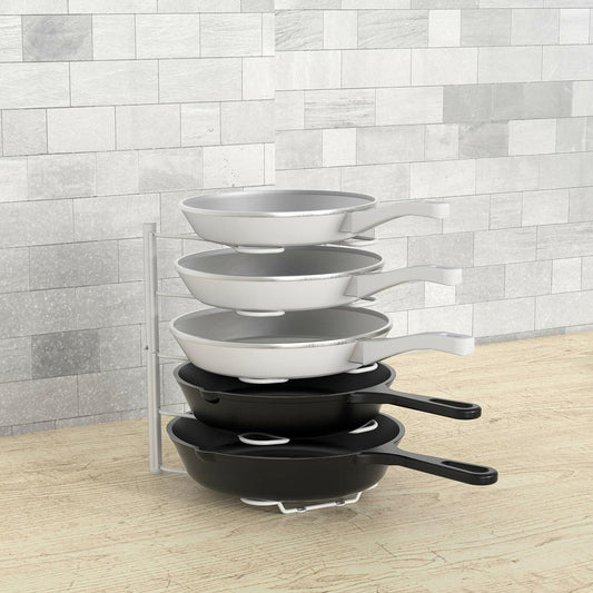 Deco Brothers Pan Organizer Rack for Kitchen Cabinet and Counter White