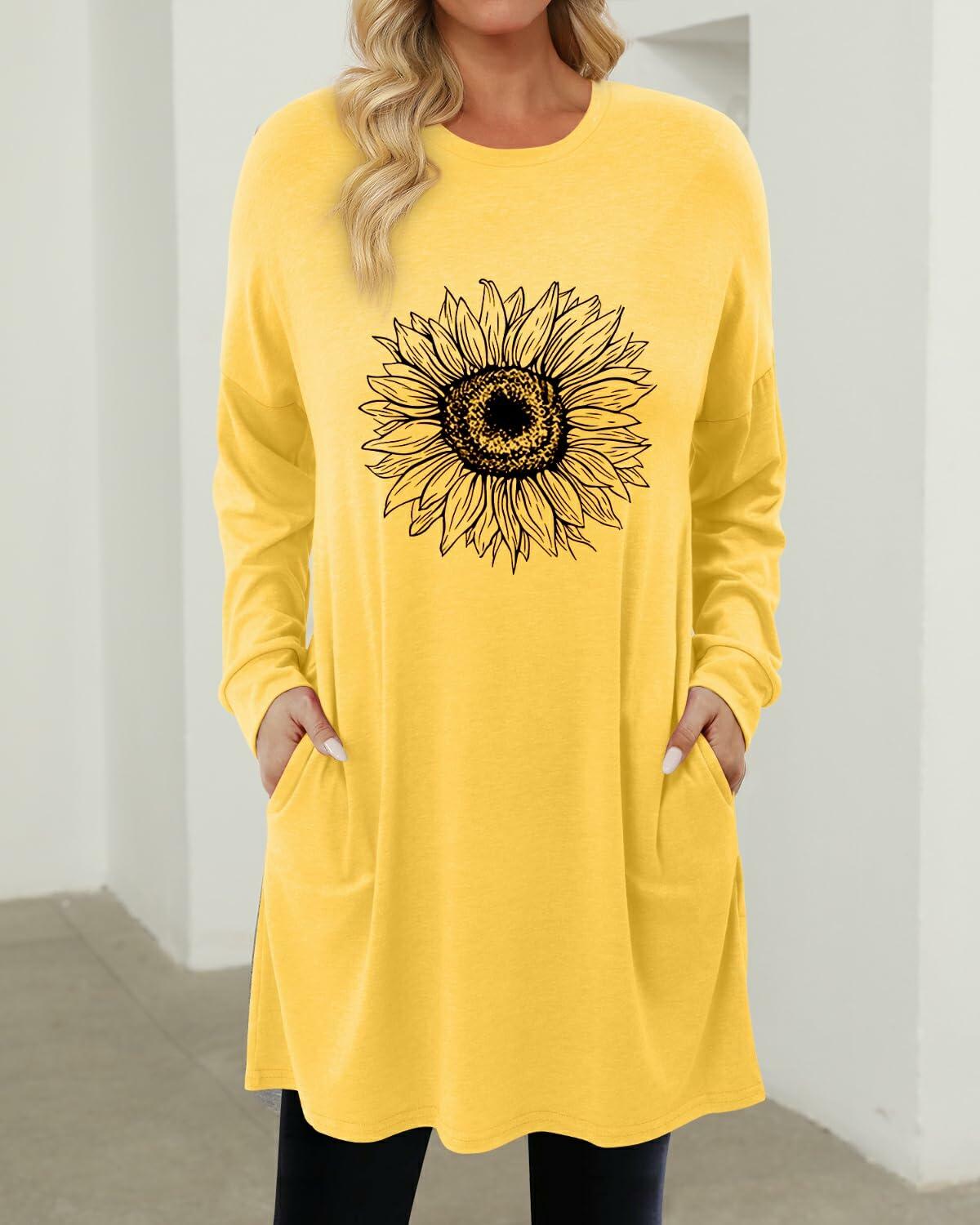 KISSMODA Womens Fall Long Sleeve Tunic Top with Pockets Size M