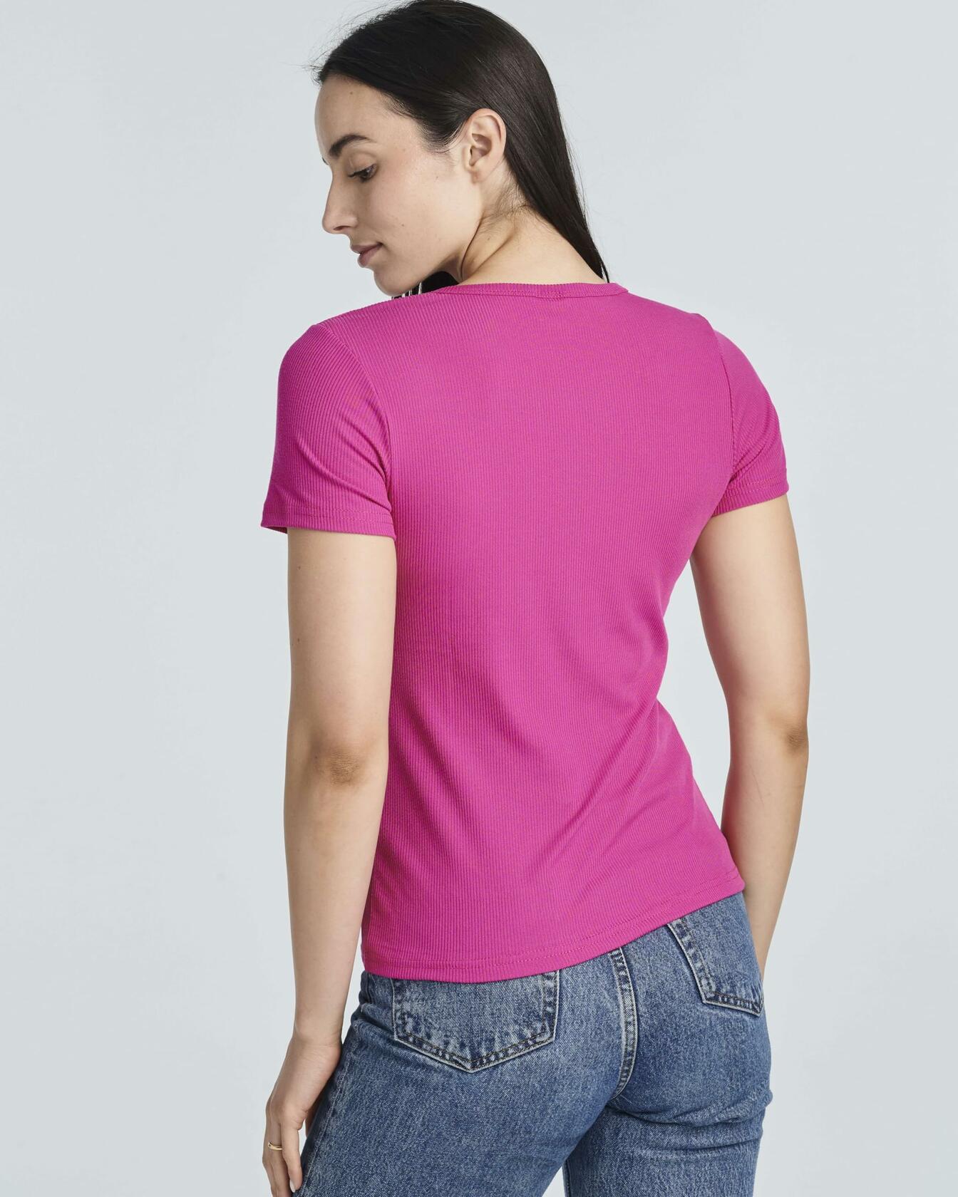 Real Essentials Women's Ribbed Knit Crew Neck T-Shirt Short Sleeve 4 Pack