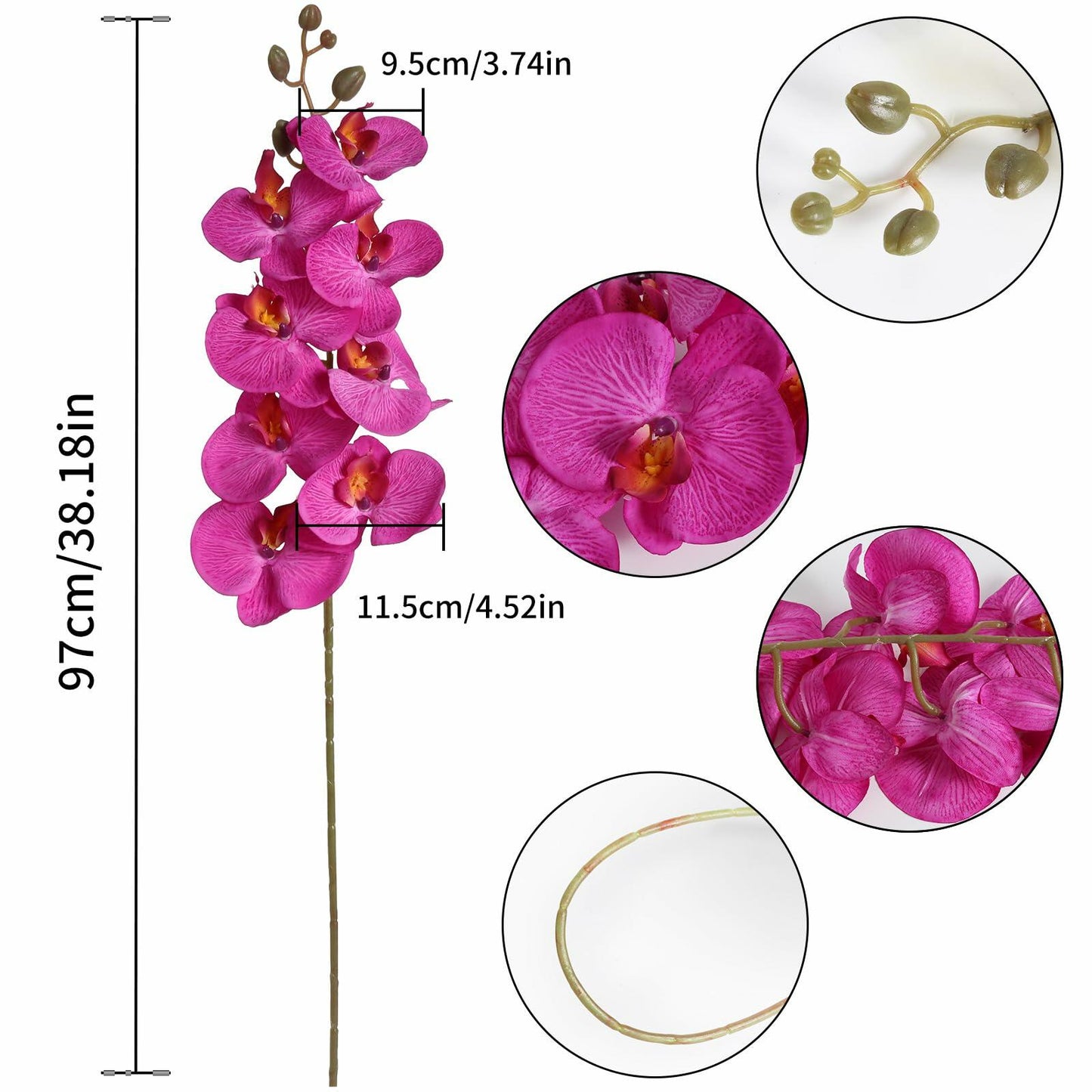 ICBOX 38 Inch Purple Artificial Orchids 6 PCS Faux Velvet Flowers Stem