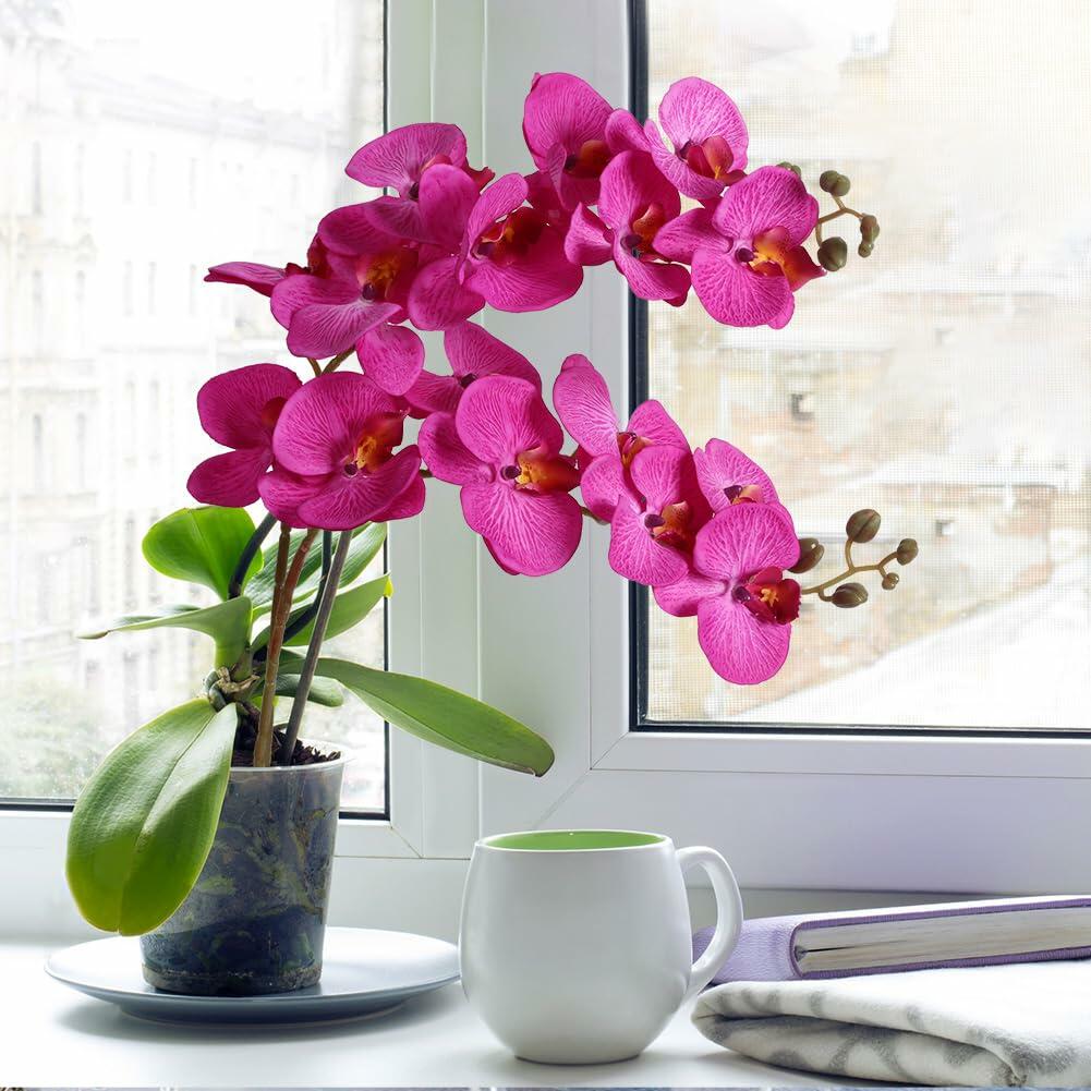 ICBOX 38 Inch Purple Artificial Orchids 6 PCS Faux Velvet Flowers Stem