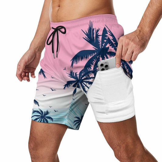 Feorafei Men's Quick-Dry Swim Trunks 7 Inch Compression Liner Pockets