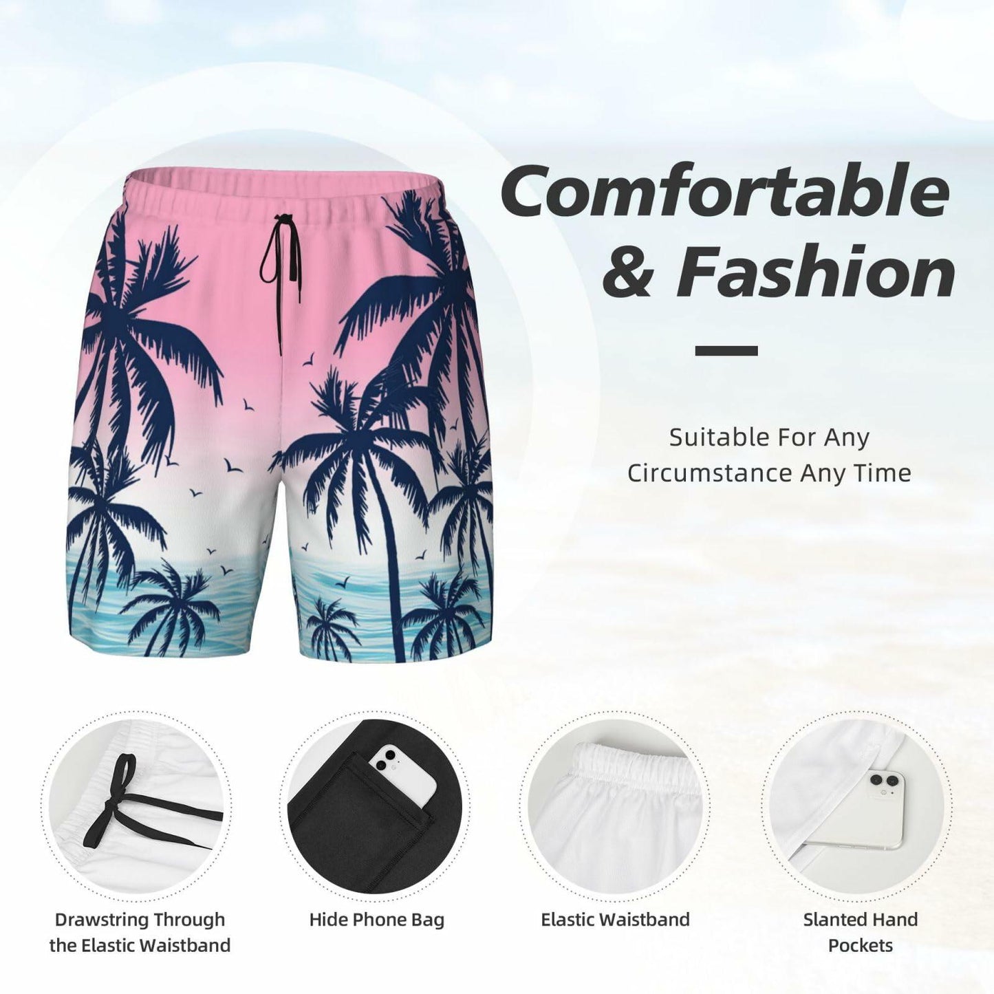 Feorafei Men's Quick-Dry Swim Trunks 7 Inch Compression Liner Pockets