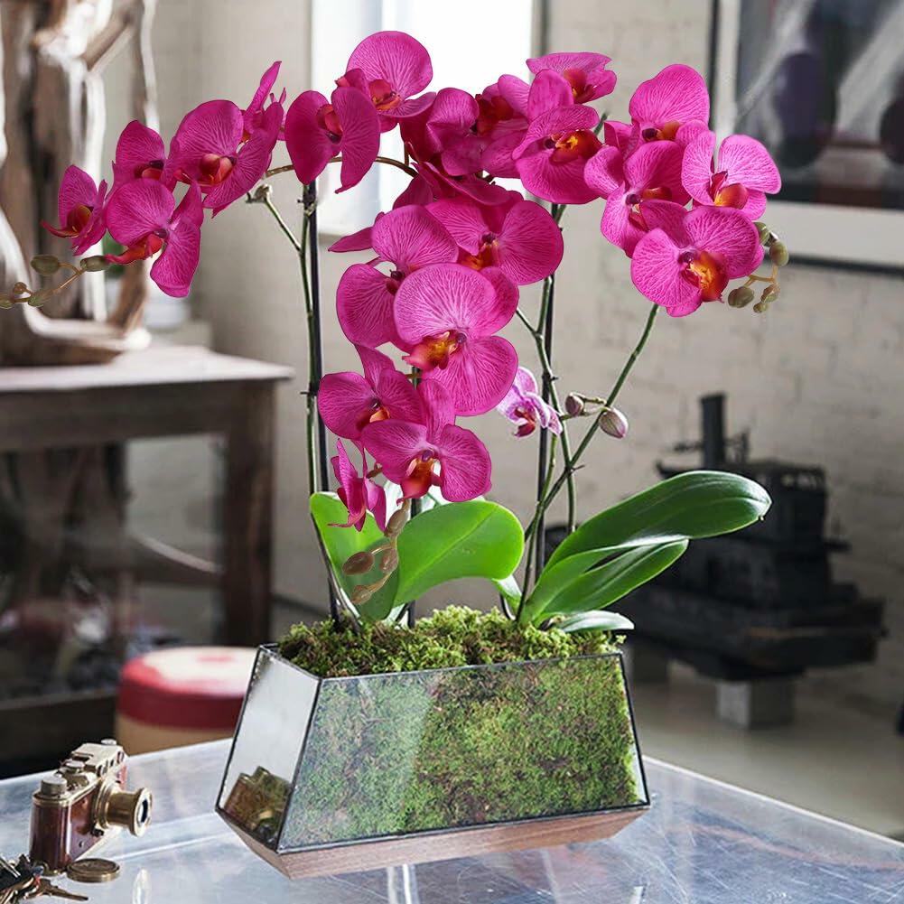ICBOX 38 Inch Purple Artificial Orchids 6 PCS Faux Velvet Flowers Stem