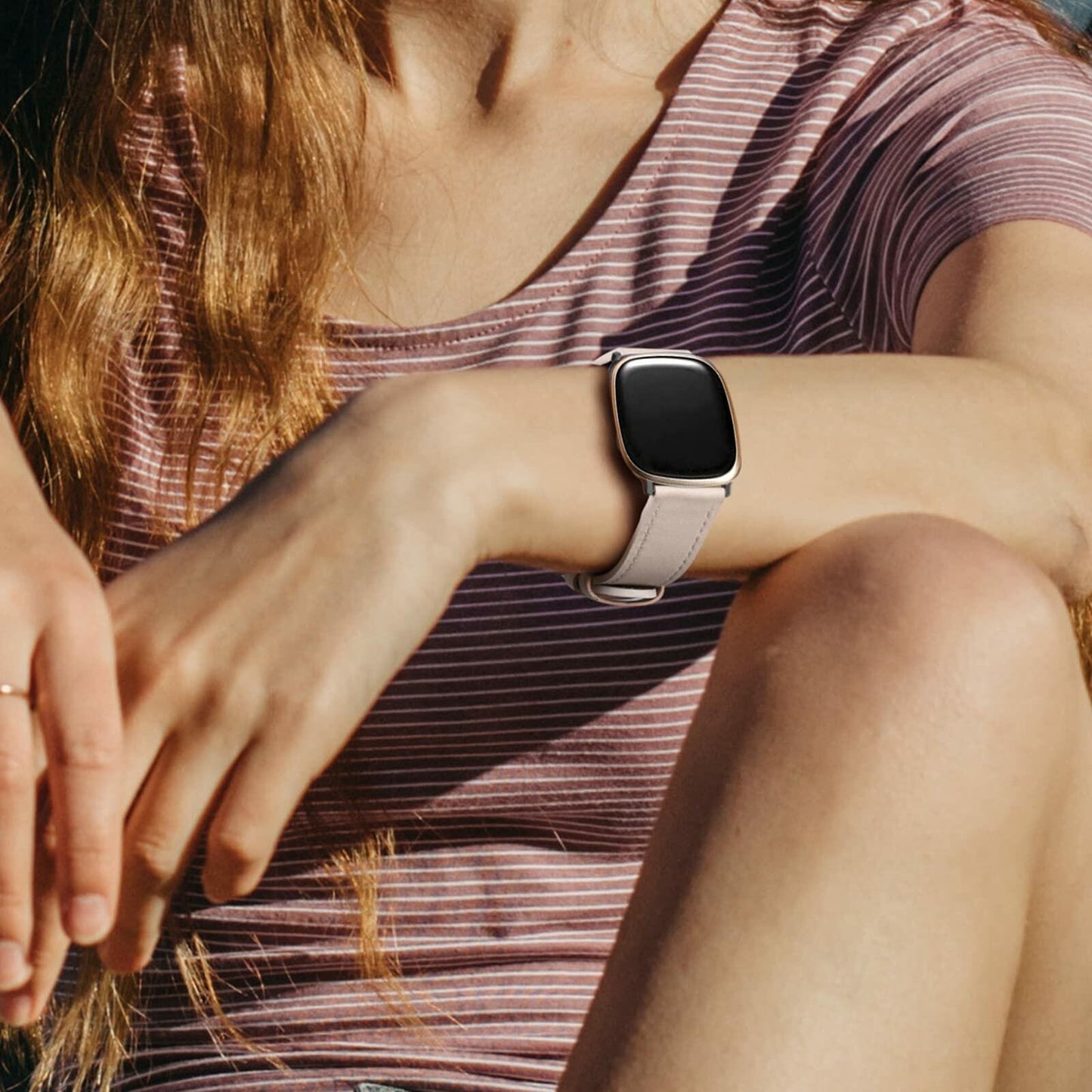 Yibcaiic Leather Bands Compatible Fitbit Versa 4 3 Sense Floral Hollow-out