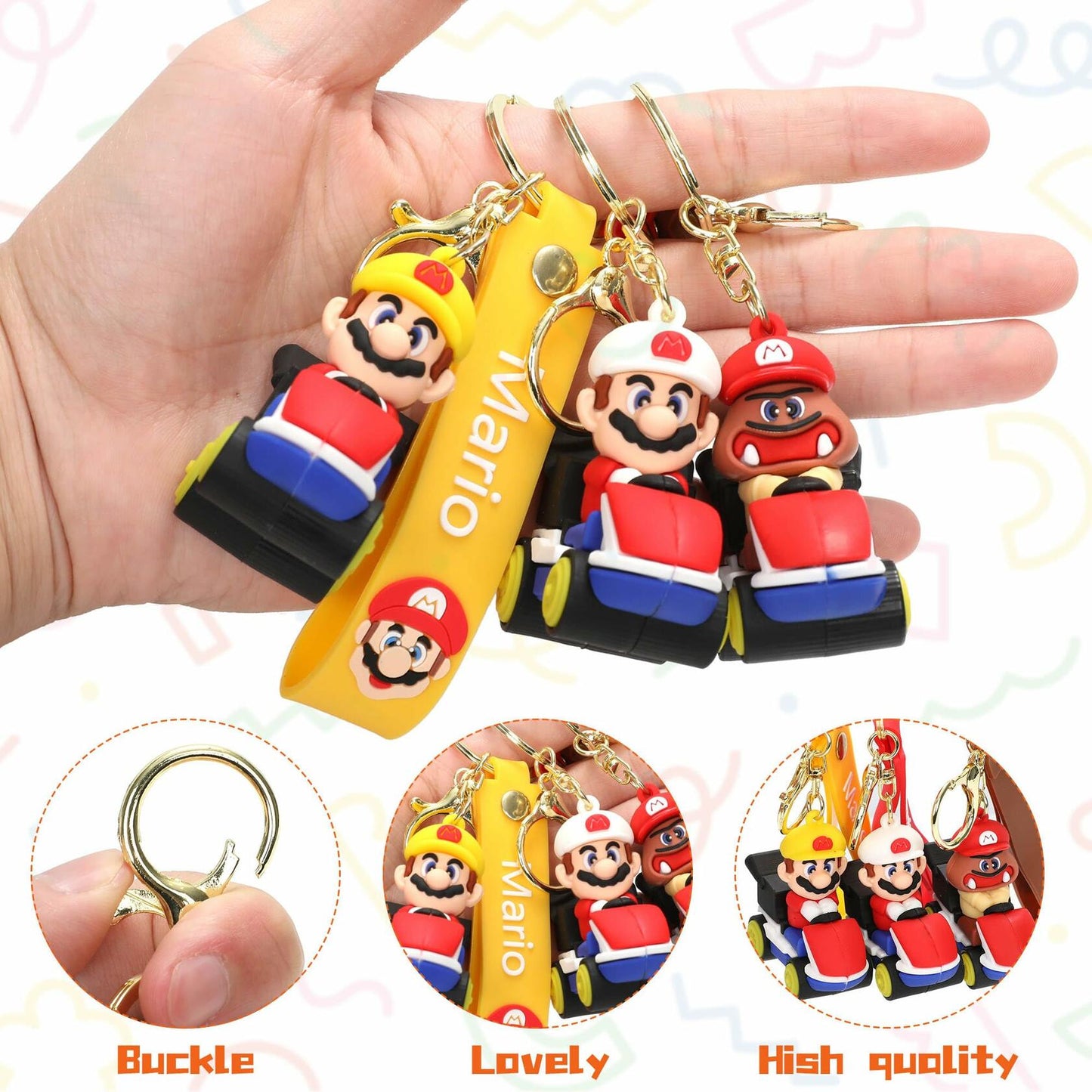 Laghtin Super Bros Keychains 8Pcs Cartoon Movie Character Multicolor