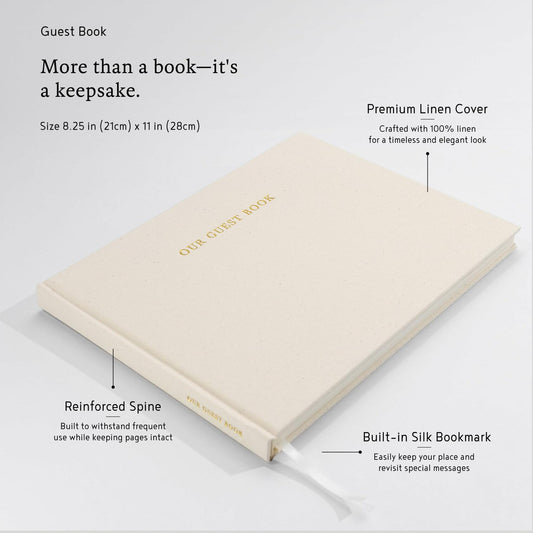Classic Linen Guest Book Layflat Plain Blank Pages Wedding Baby Shower