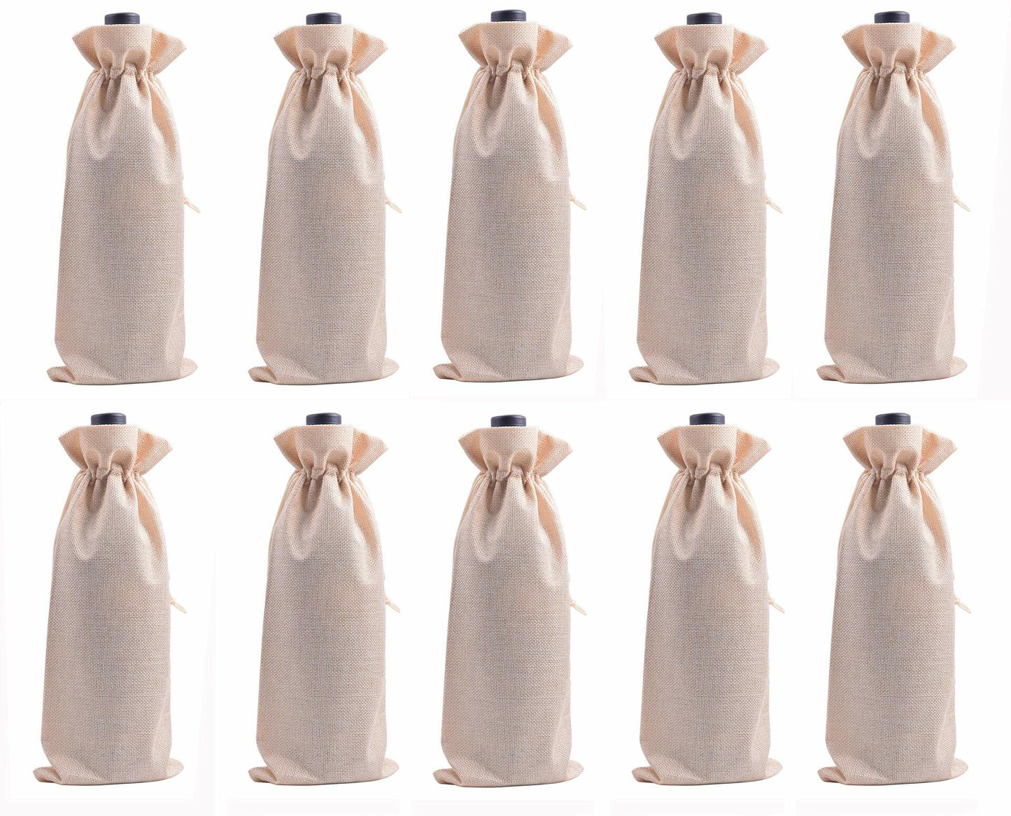 Viamto Burlap Wine Bags Drawstring Lining Beige 15x35cm 10pcs