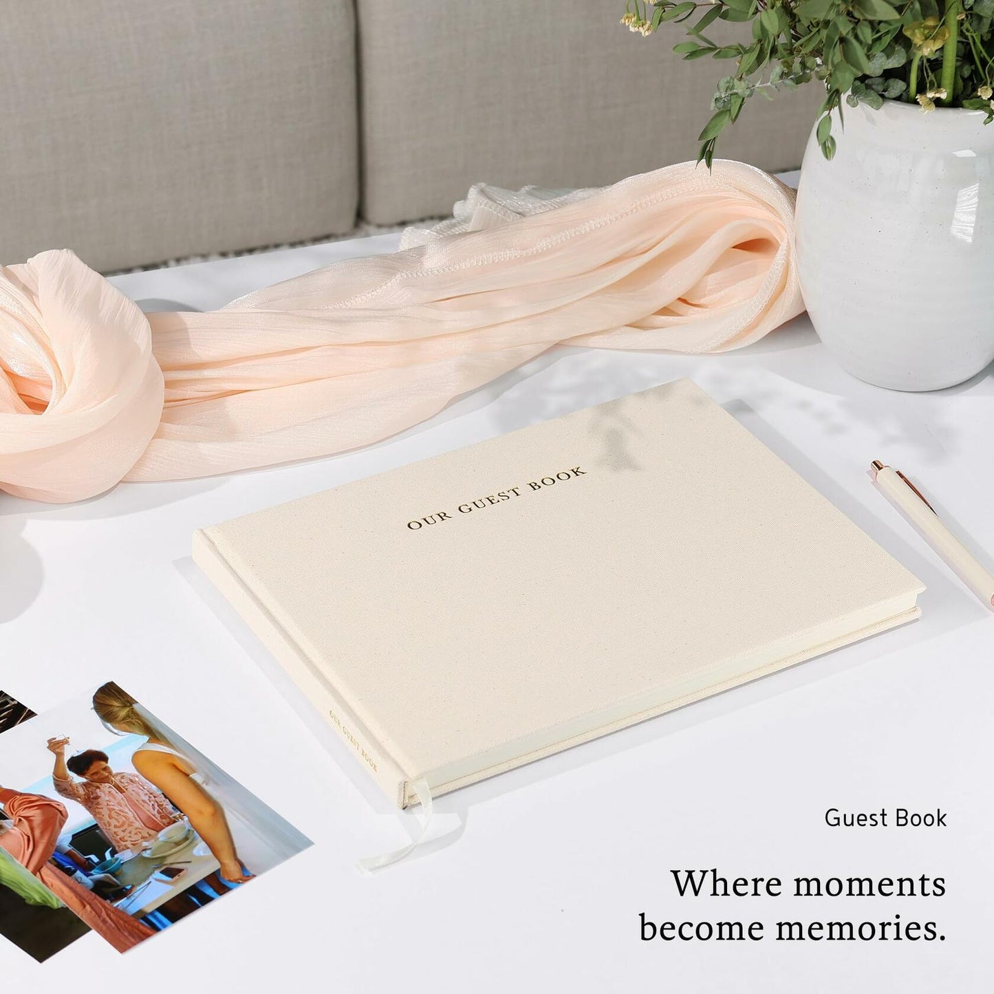 Classic Linen Guest Book Layflat Plain Blank Pages Wedding Baby Shower