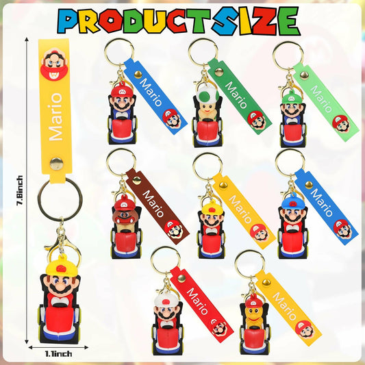 Laghtin Super Bros Keychains 8Pcs Cartoon Movie Character Multicolor