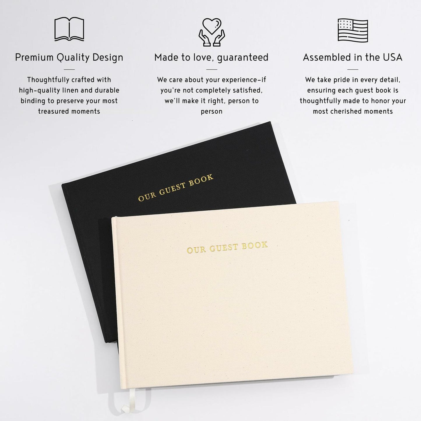 Classic Linen Guest Book Layflat Plain Blank Pages Wedding Baby Shower