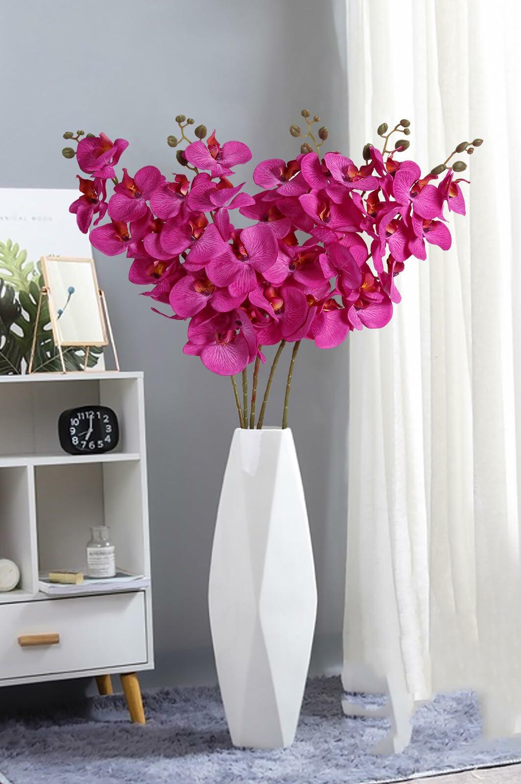 ICBOX 38 Inch Purple Artificial Orchids 6 PCS Faux Velvet Flowers Stem