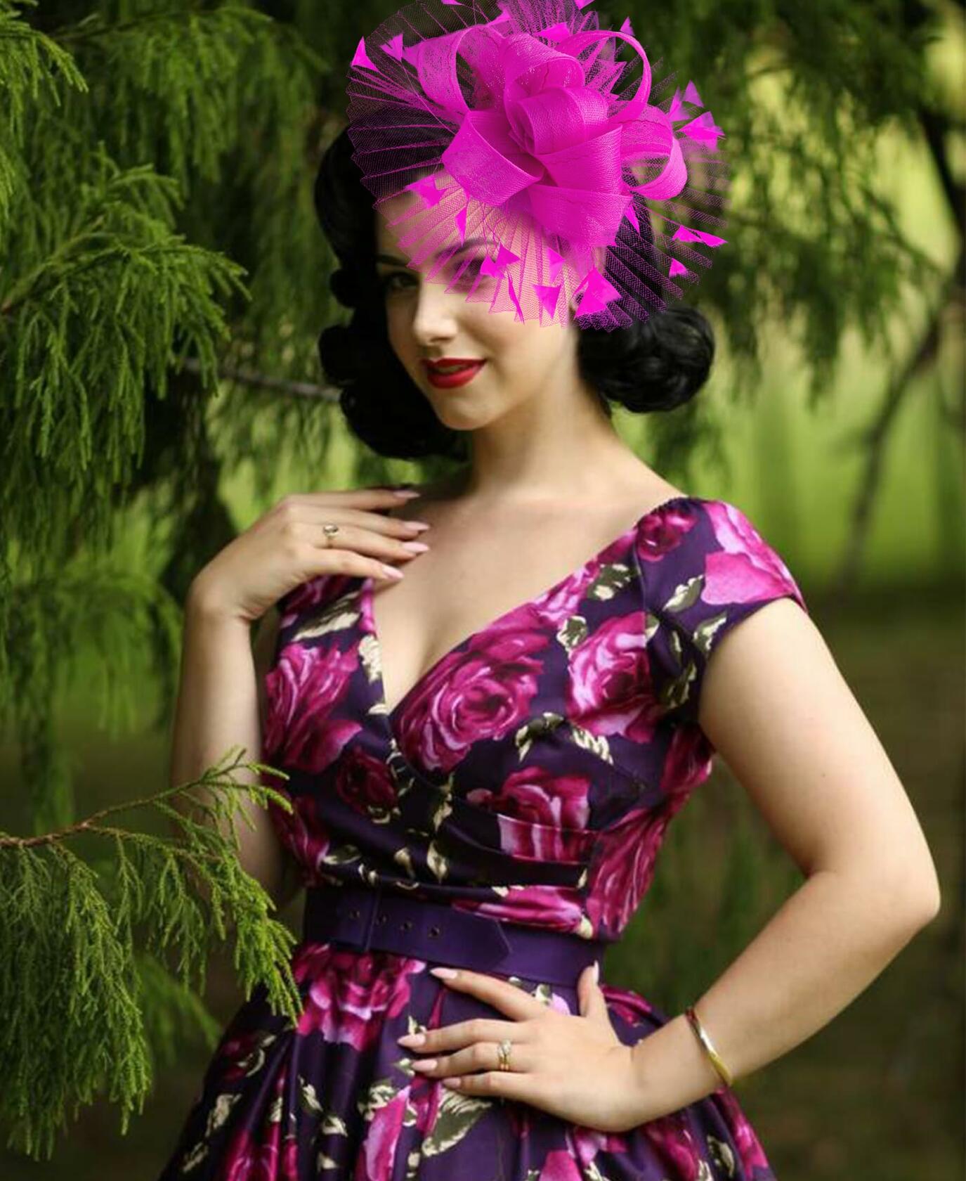 Kidukso Fascinator Hat Women Derby Feather Mesh Headband Rose Red