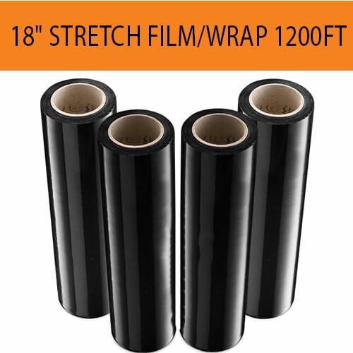 18" Black Stretch Film Wrap 1200ft 500% Stretch Heavy Duty 1 Pack