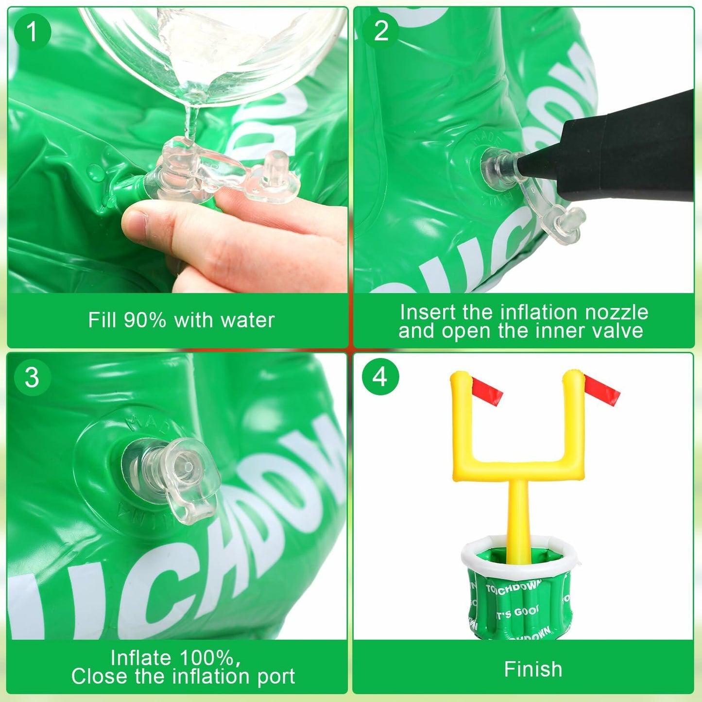 Gemscream Inflatable Football Drink Cooler 20.5x39in Green 2 Pcs