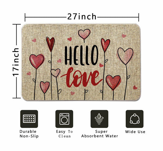 GAGEC Valentines Day Door Mat Hello Love Hearts Decorative 17x27 Inch