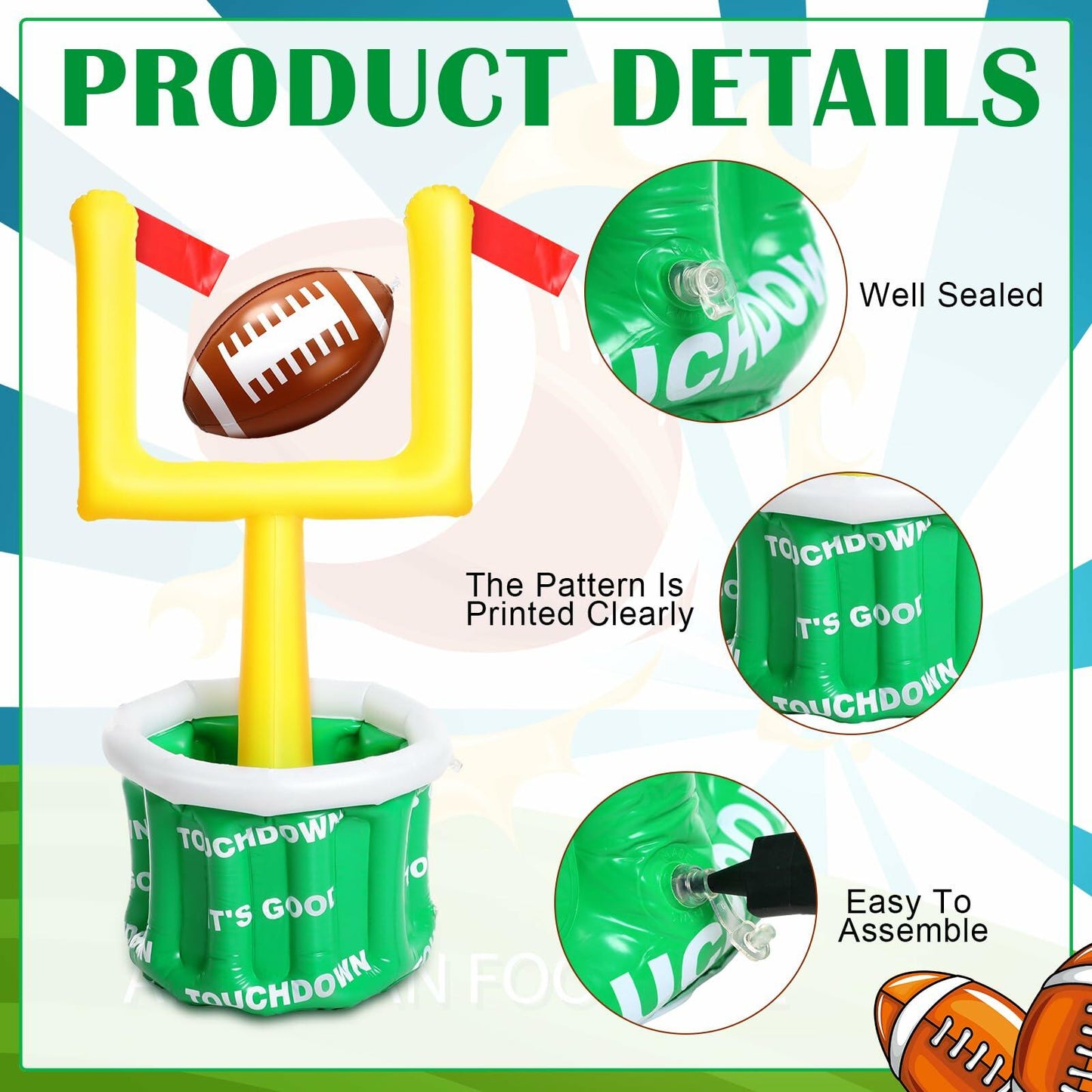 Gemscream Inflatable Football Drink Cooler 20.5x39in Green 2 Pcs