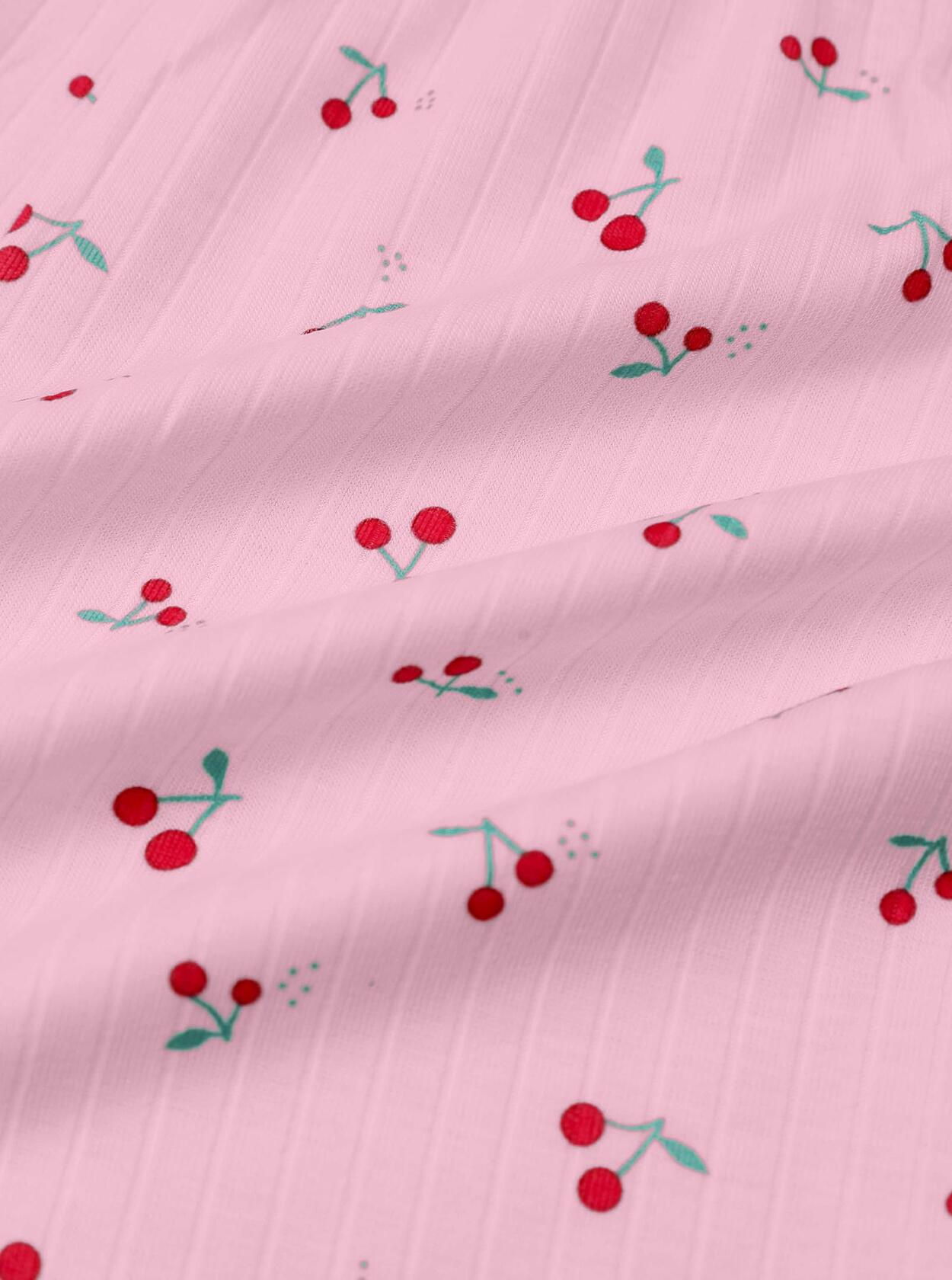 Remidoo Womens Cherry Pajama Set Button Down Tee Shorts Pink Size M