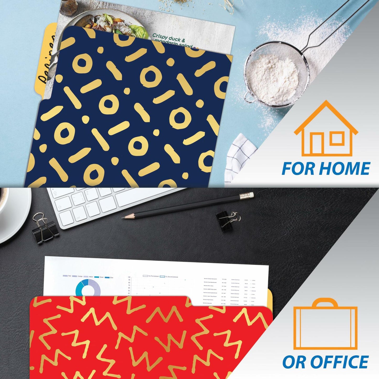 Better Office Decorative File Folders Letter Size 18 Pack Red Black Blue