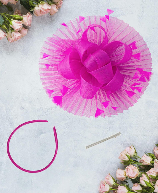 Kidukso Fascinator Hat Women Derby Feather Mesh Headband Rose Red